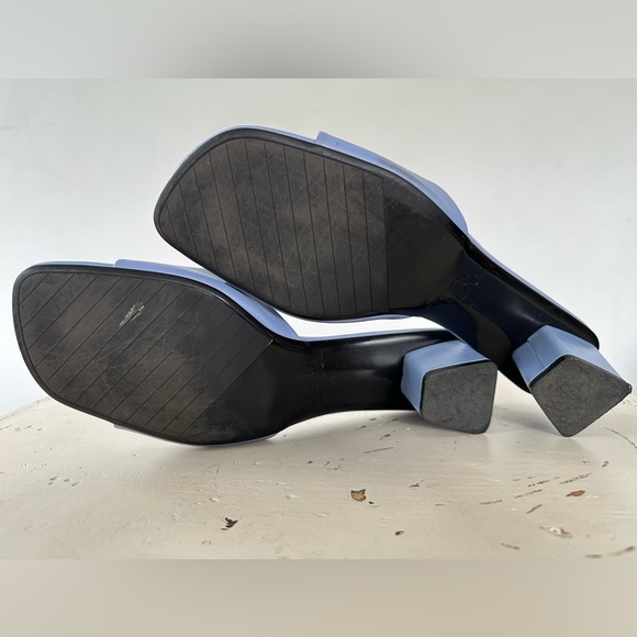 Zara Powder Blue Leather Block Heel Square Open Toe Sandals Size 11 US 42 EU - Picture 9 of 9